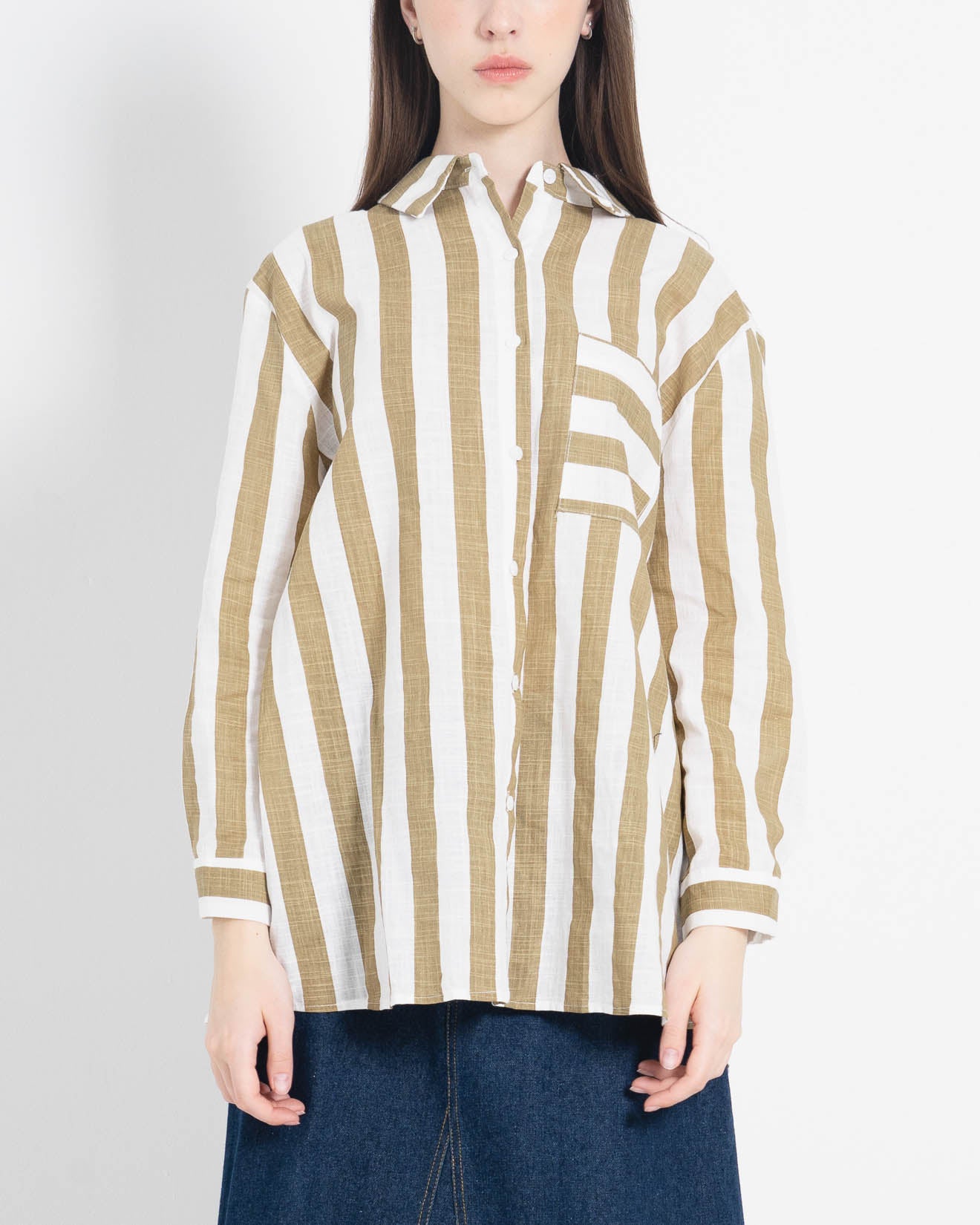 Andine Oversized Big Stripped Navy Shirt – Atasan Lengan Panjang Wanita - 188609