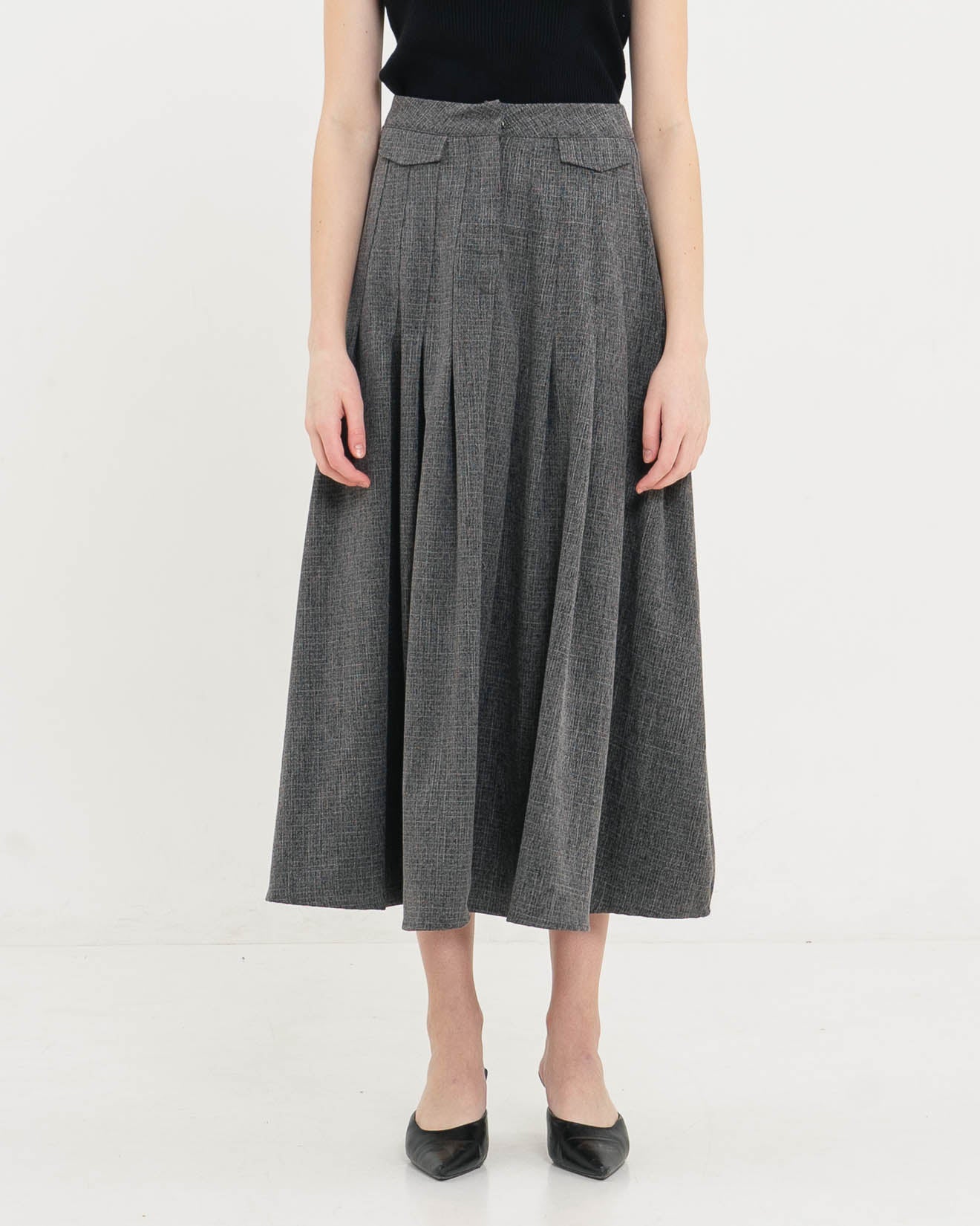 Jolie High-Waist Pleats Grey Skirt – Rok Panjang Wanita - 287218