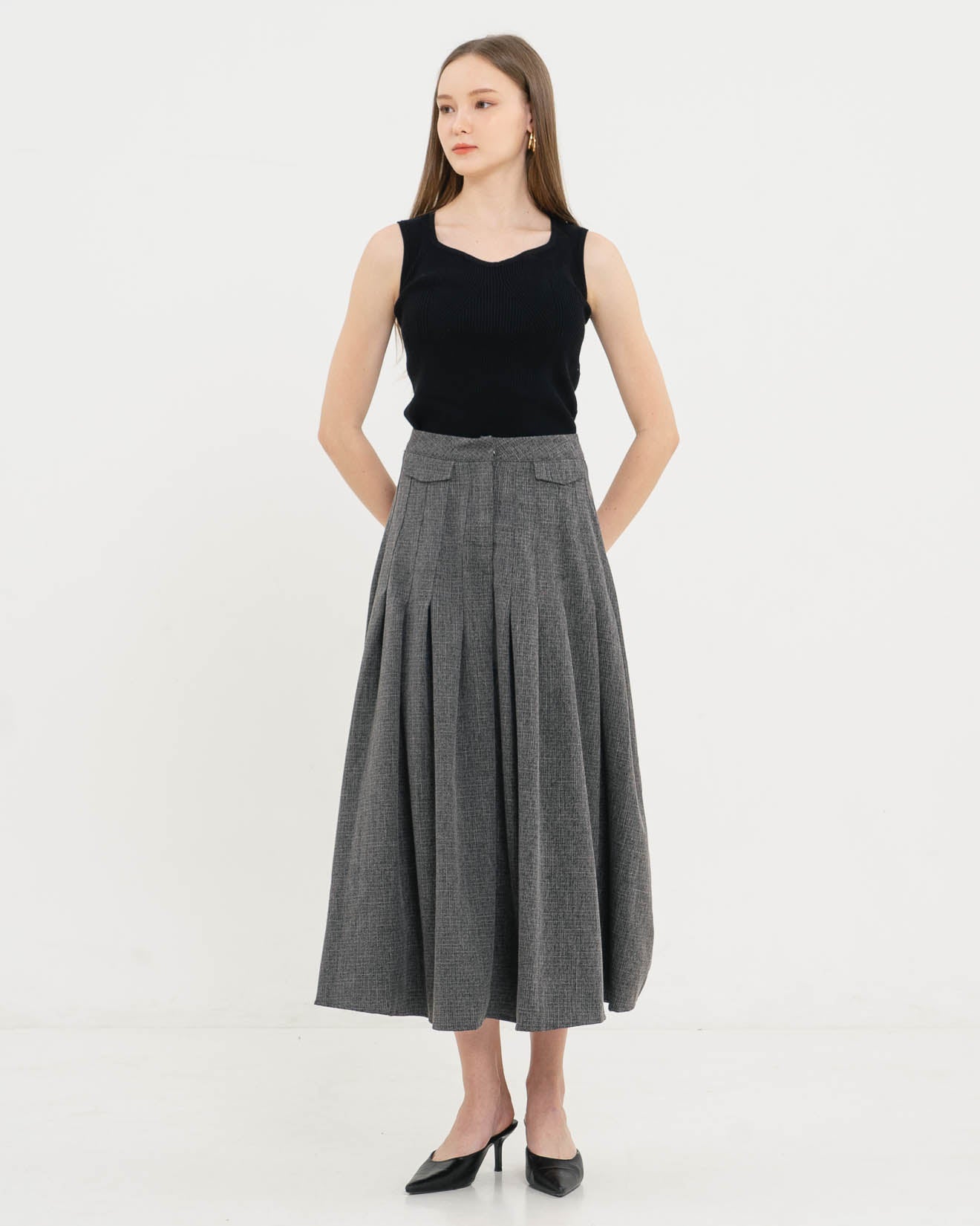 Jolie High-Waist Pleats Grey Skirt – Rok Panjang Wanita - 287218