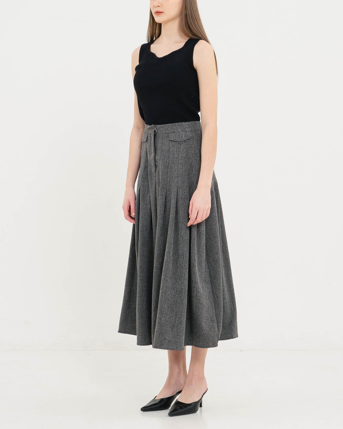 Jolie High-Waist Pleats Grey Skirt – Rok Panjang Wanita - 287218