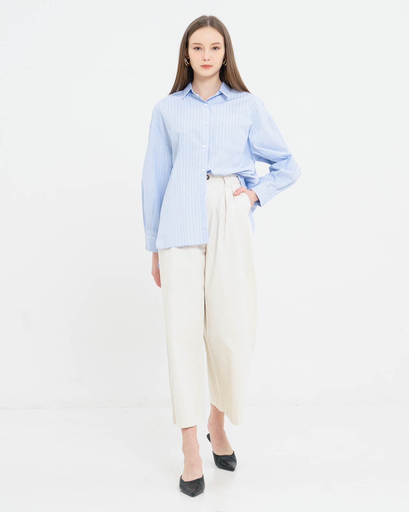 Norin Oversized Stripped Blue Shirt – Kemeja Wanita Lengan Panjang - 188416