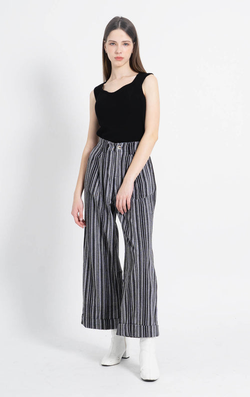 Calravia Striped Wide Black Pants – Celana Panjang Wanita - 288985