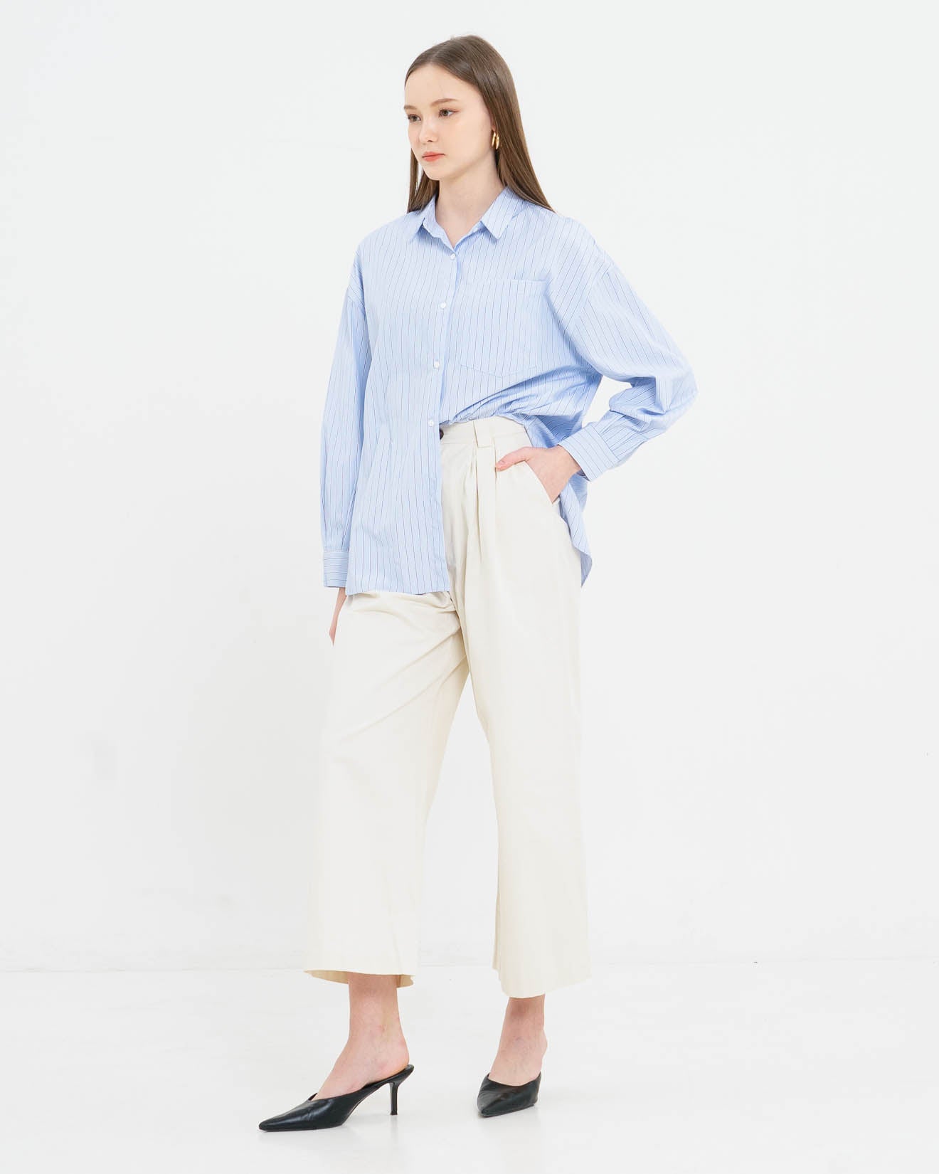 Norin Oversized Stripped Blue Shirt – Kemeja Wanita Lengan Panjang - 188416