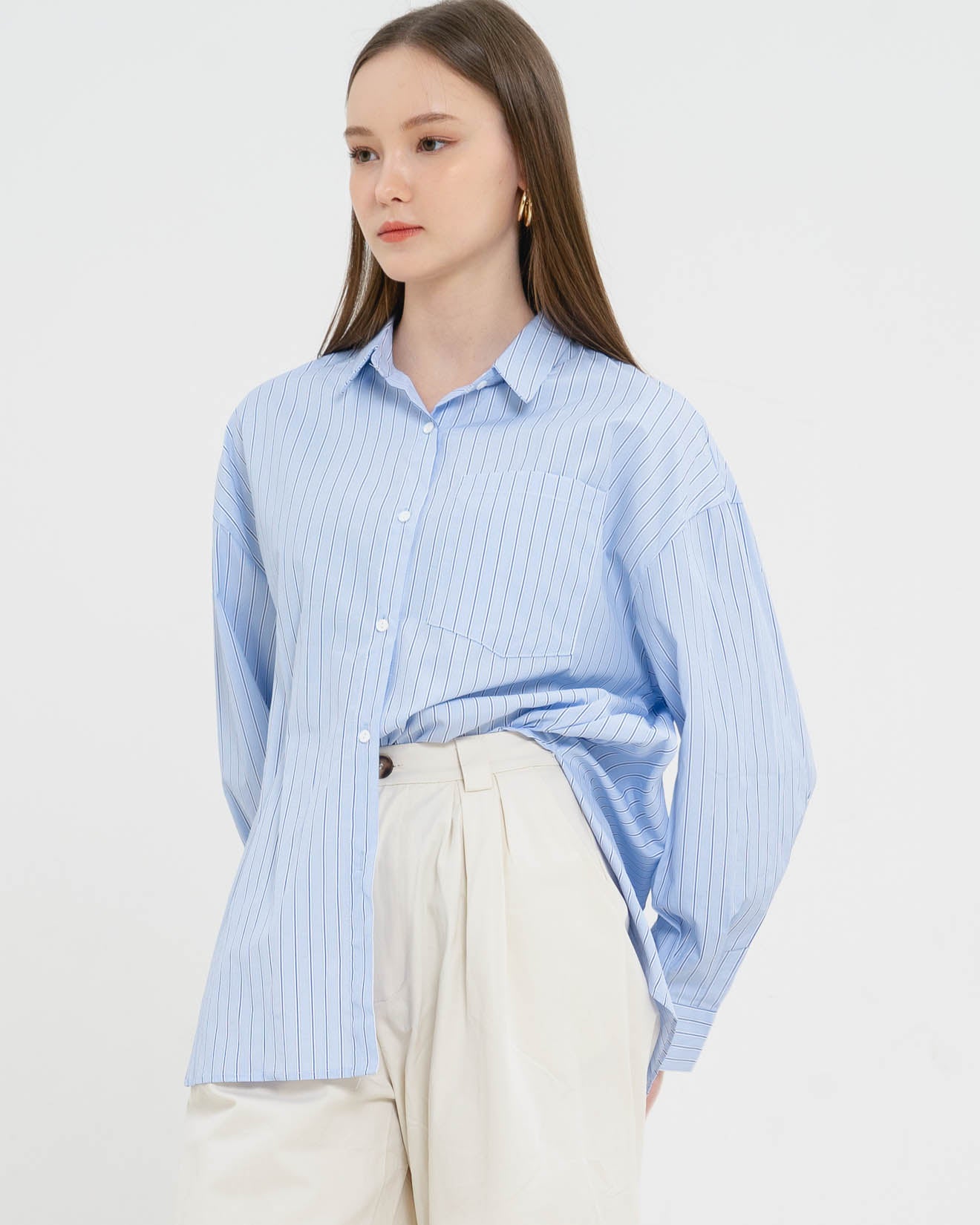 Norin Oversized Stripped Blue Shirt – Kemeja Wanita Lengan Panjang - 188416