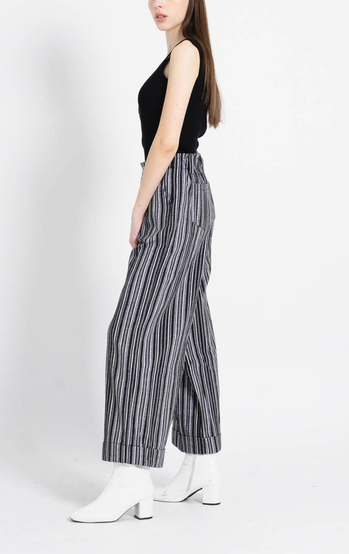 Calravia Stripped Wide Black Pants – Celana Panjang Wanita - 288985