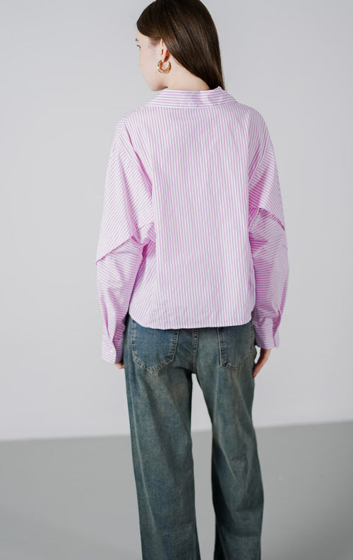 Marsha Oversized Striped Pink Shirt - Atasan Wanita Lengan Panjang Kekinian - 189443