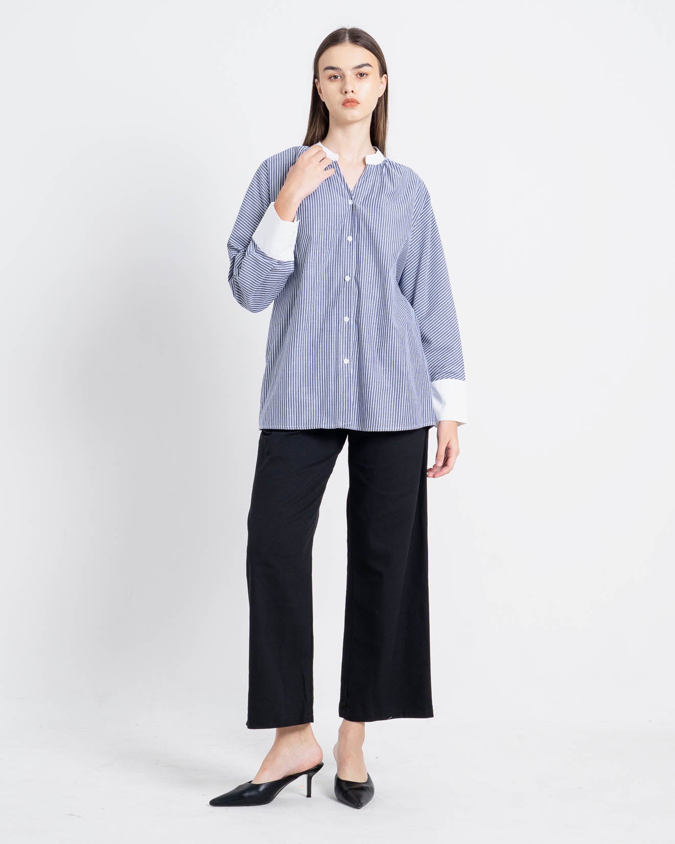 Inez Stripped Oversized Grey Shirt – 188215