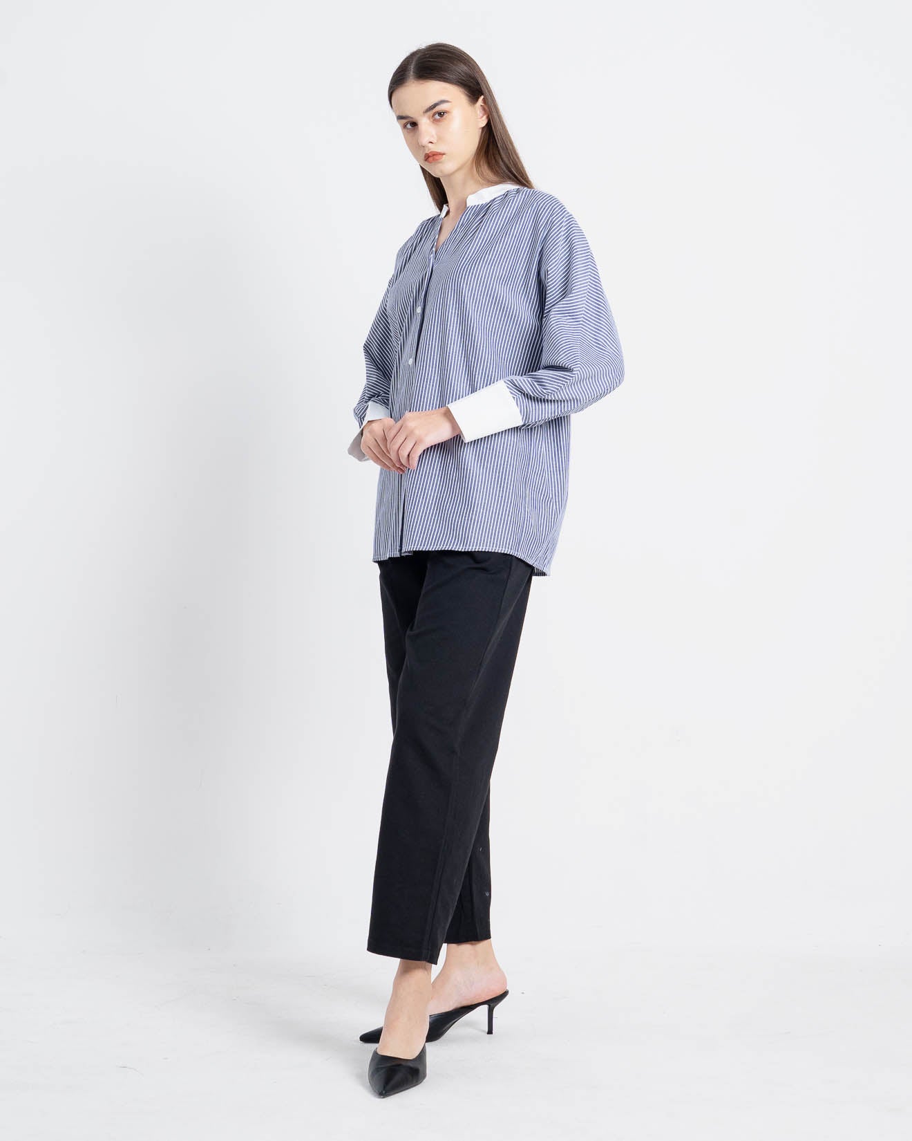 Inez Stripped Oversized Grey Shirt – 188215