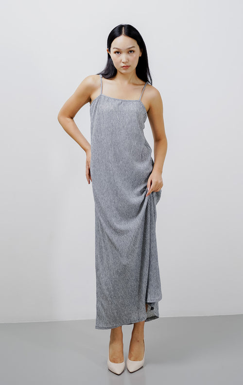 Lyndel Pleats Dress Grey - Gaun Wanita Tanpa Lengan