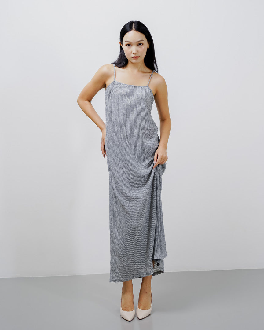 Lyndel Pleats Dress Grey - Gaun Wanita Tanpa Lengan