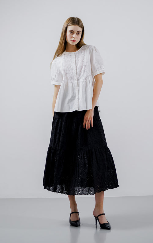 Nina Crochet Top White - Blouse Wanita Lengan Pendek