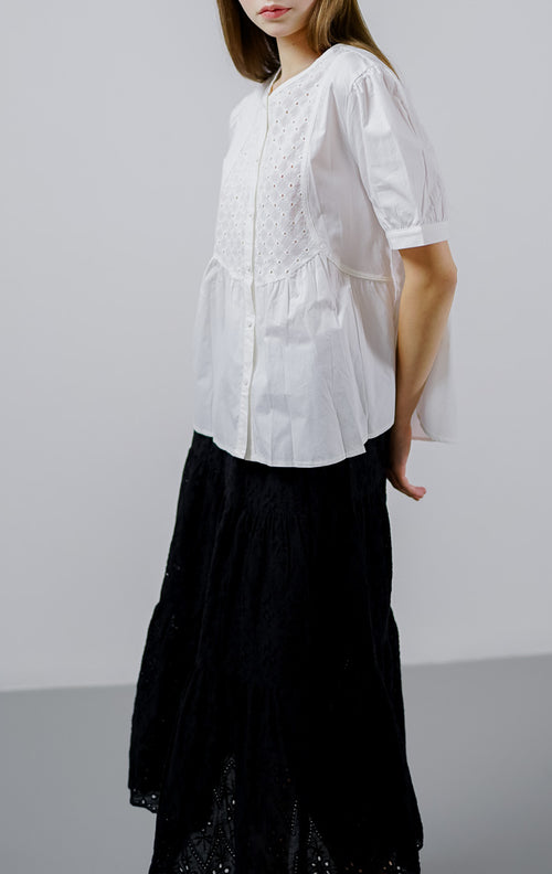 Nina Crochet Top White - Blouse Wanita Lengan Pendek