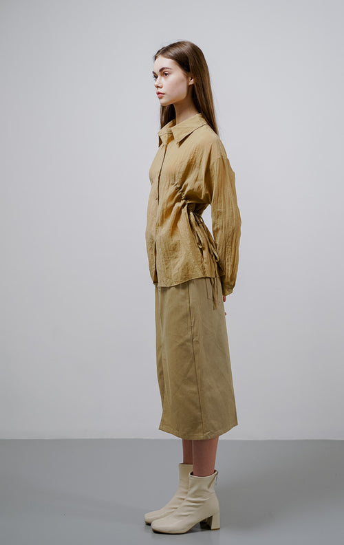 Kyla Drawstring Brown Shirt – Kemeja Wanita Lengan Panjang