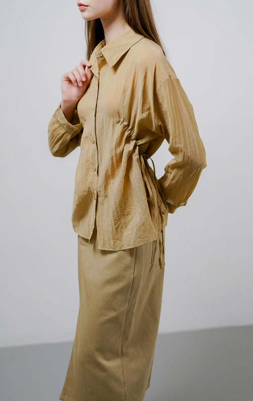 Kyla Drawstring Brown Shirt – Kemeja Wanita Lengan Panjang