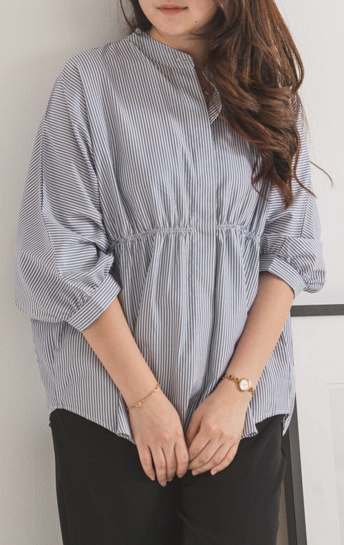 Ginera Stripe Top Blue – Atasan Wanita Lengan Panjang Hijab Friendly