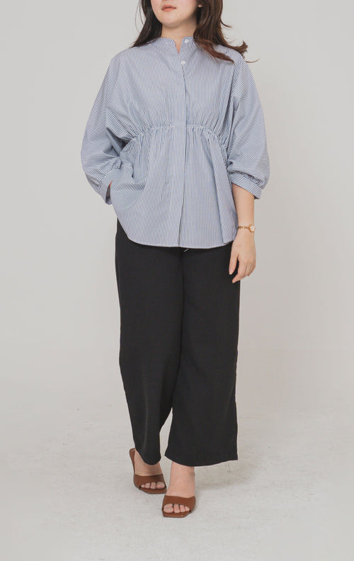 Ginera Stripe Top Blue – Atasan Wanita Lengan Panjang Hijab Friendly