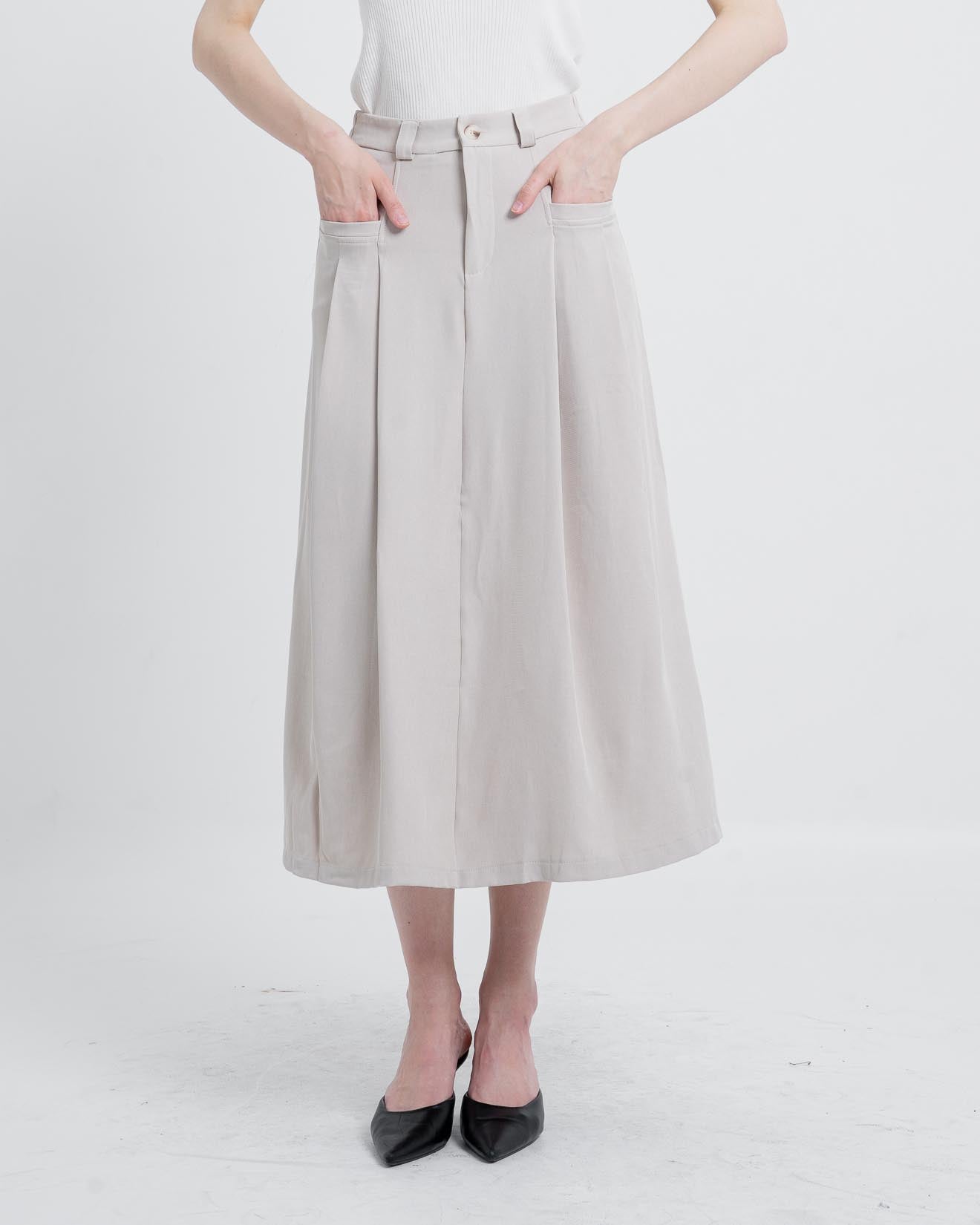 Paulete Box Pleats A Line Skirt Ivory – 288972