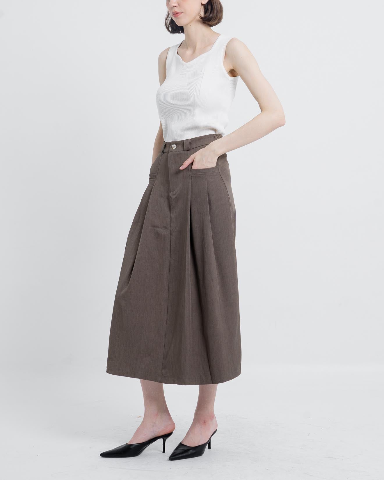 Paulete Box Pleats A-Line Brown Skirt – 288971