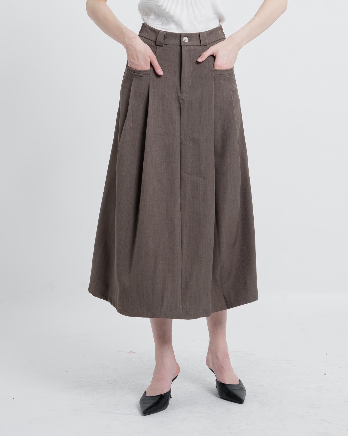 Paulete Box Pleats A-Line Brown Skirt – 288971