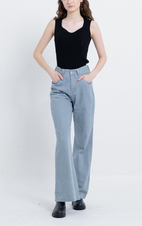 Carl Stripped Wide Leg Pants  Blue -  288915