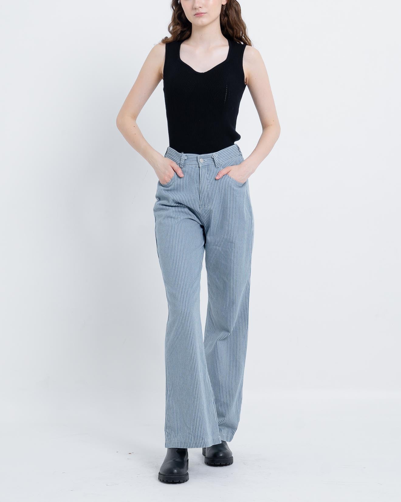 Carl Stripped Wide Leg Pants  Blue -  288915