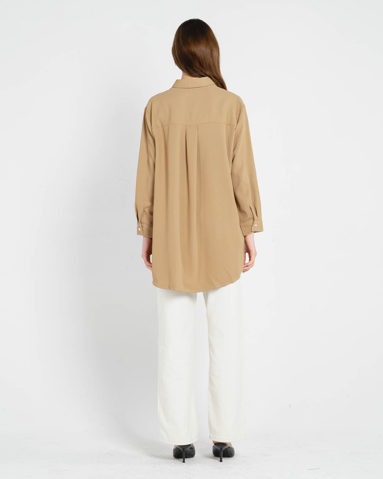 Azra Oversized Stitches Brown Shirt – Atasan Casual Wanita - 188923