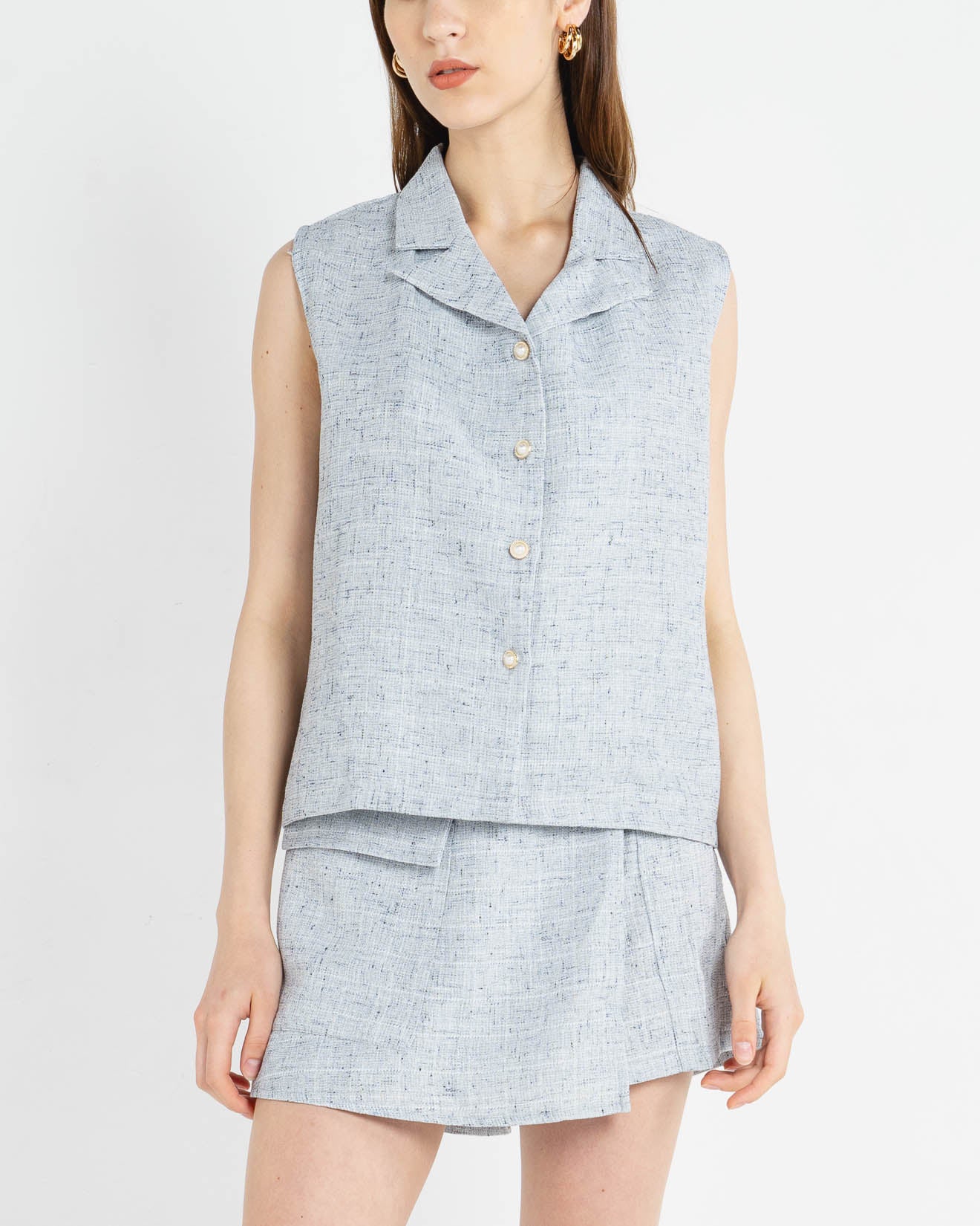 Devina Tweed Blue Vest – Top Casual Wanita - 188611