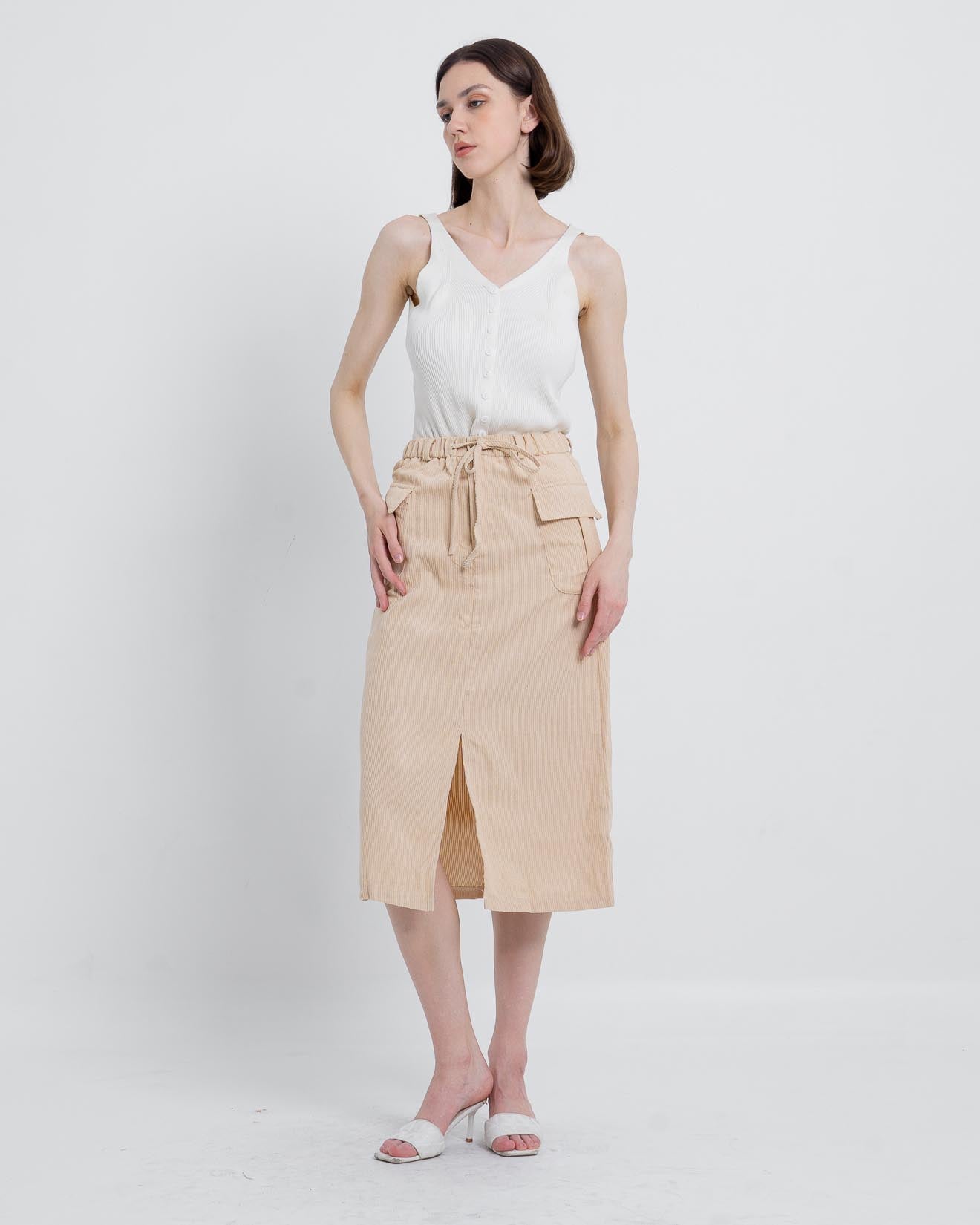 Rasveen Corduroy A-Line Skirt Light Brown – 288963