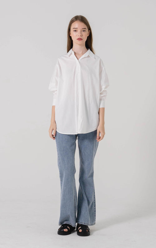 Dayle Ruffle Back  White Shirt - Baju Atasan Lengan Panjang