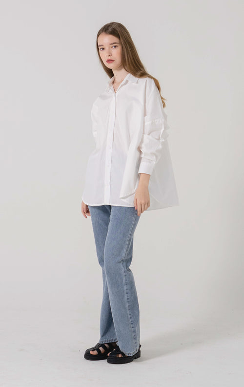 Dayle Ruffle Back  White Shirt - Baju Atasan Lengan Panjang