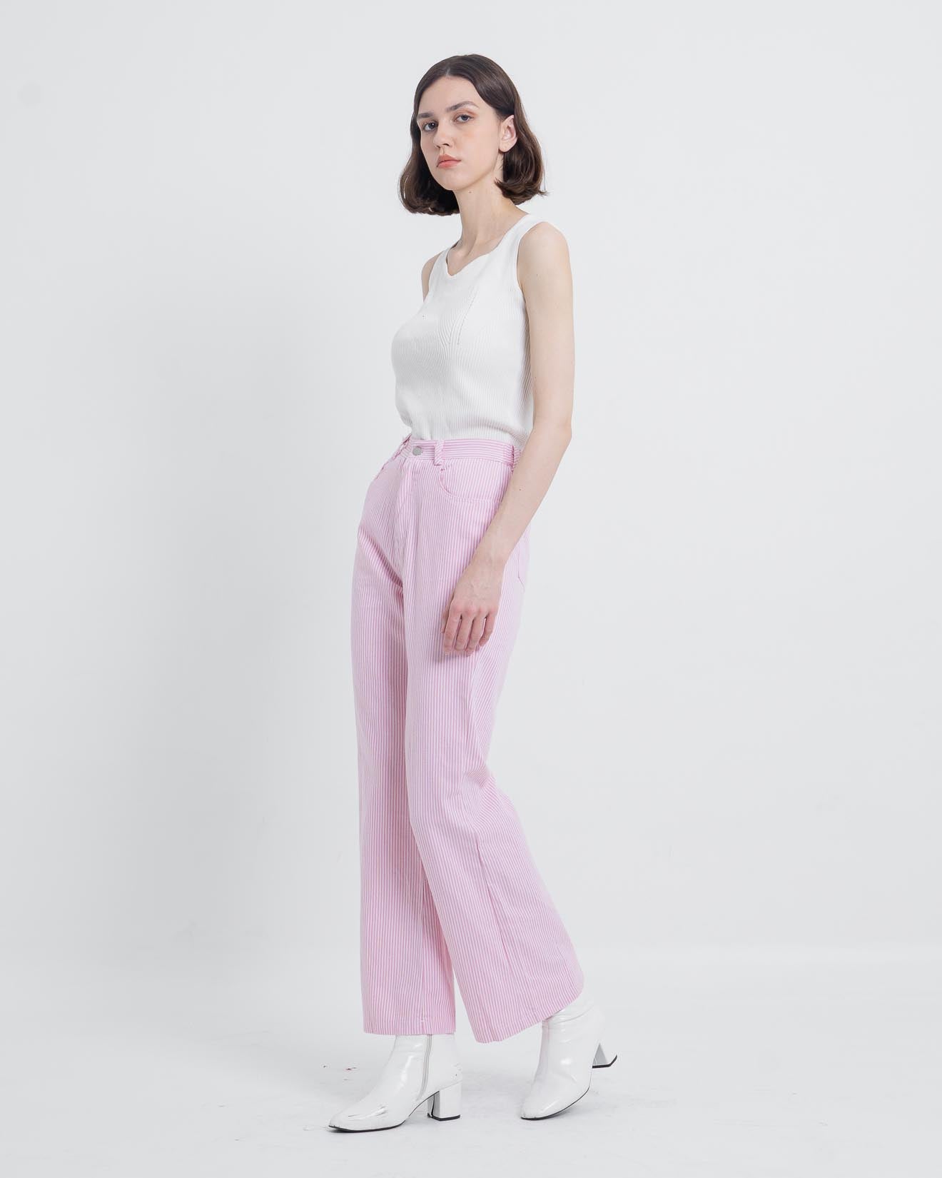 Carl Stripped Wide Leg Pants Pink - 288916