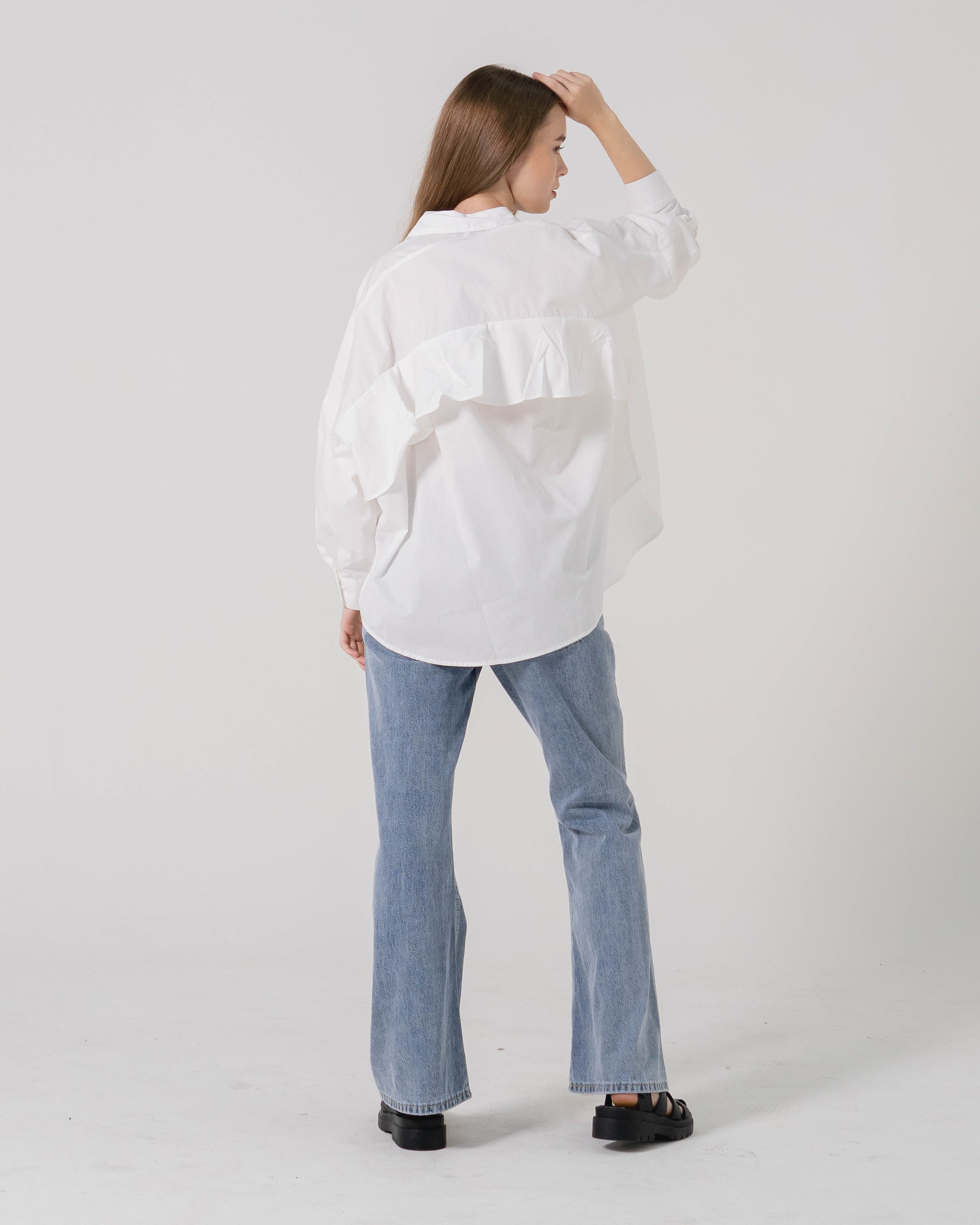 Dayle Ruffle Back  White Shirt - Baju Atasan Lengan Panjang