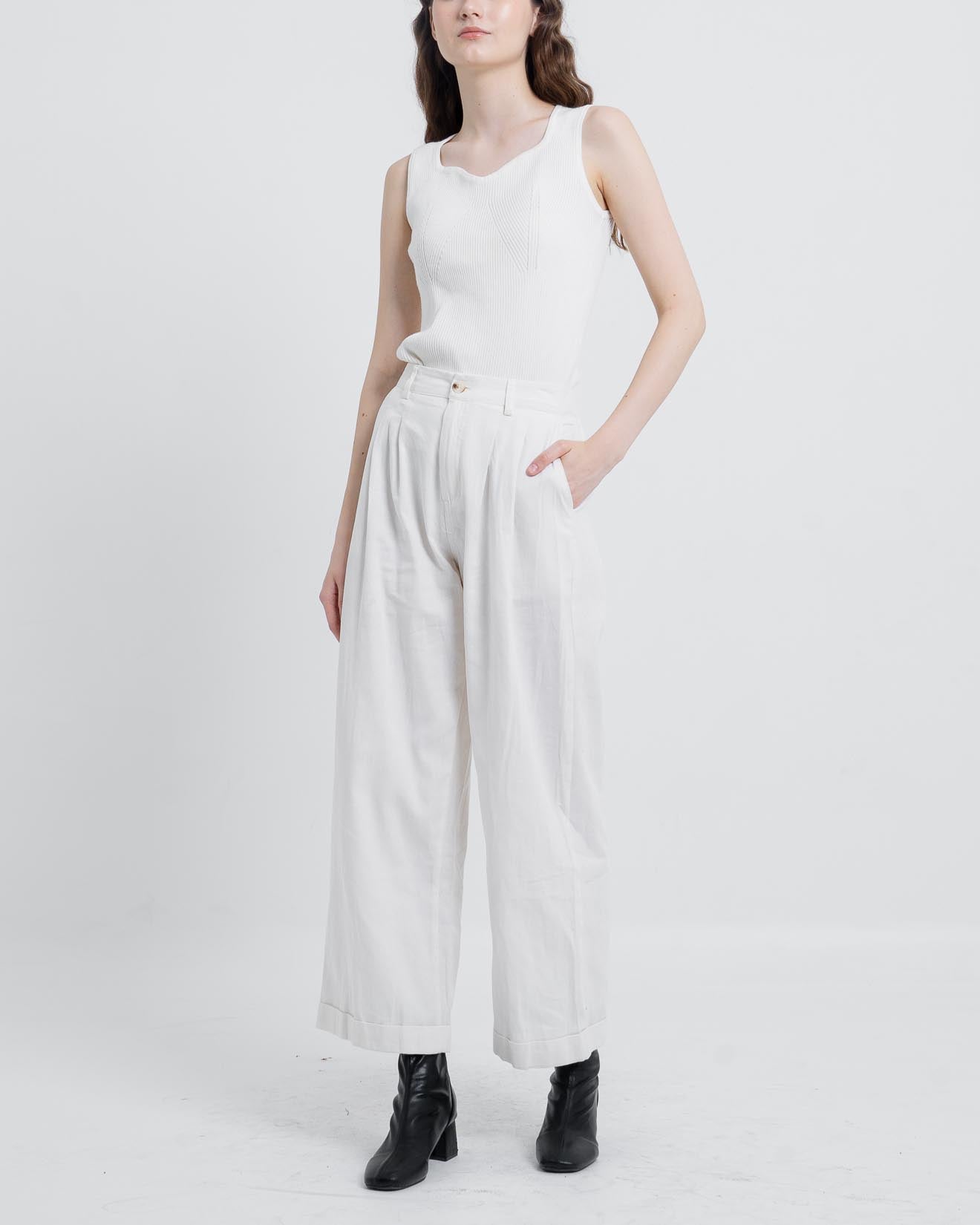 Leon High Waist Wide White Pants – 288925