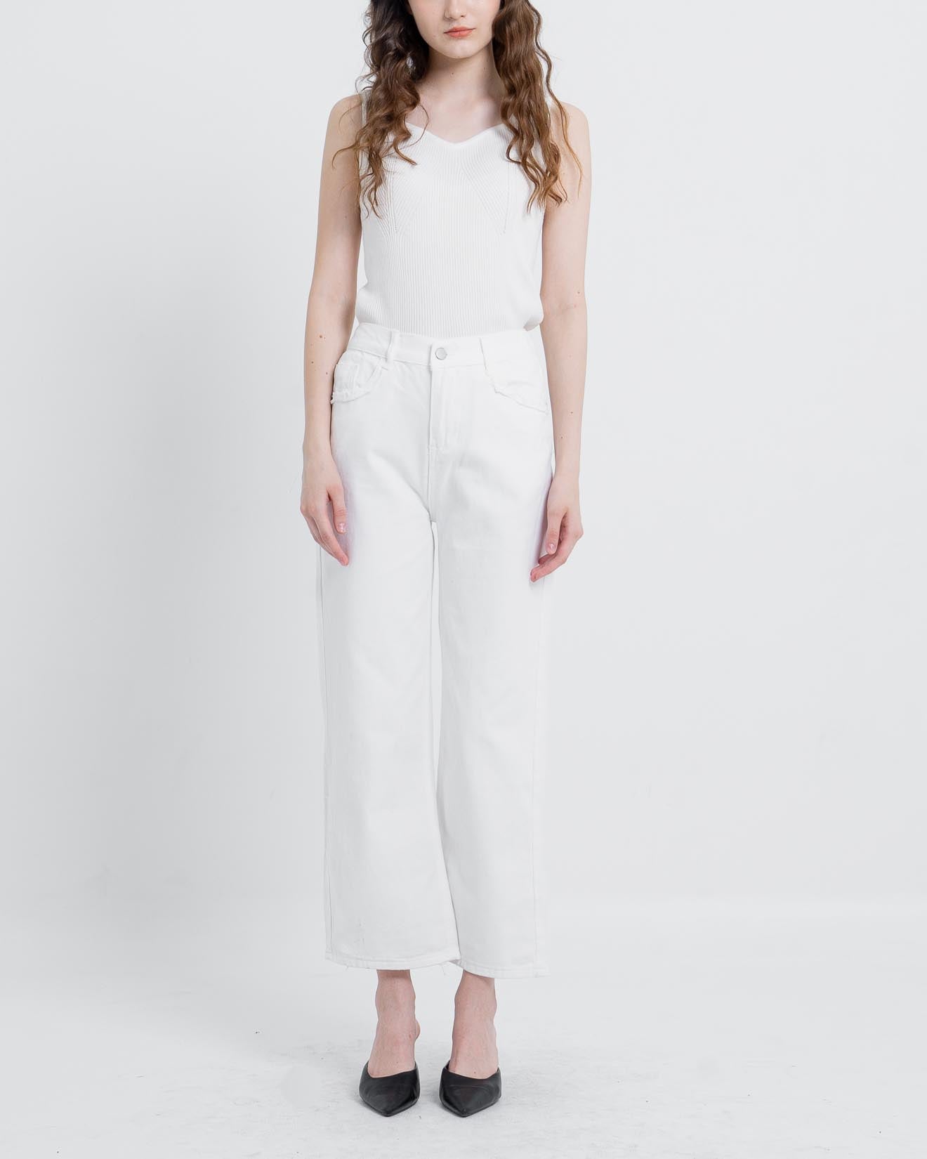 Ello Wide Leg Pants  White Denim - Celana Casual - 289804