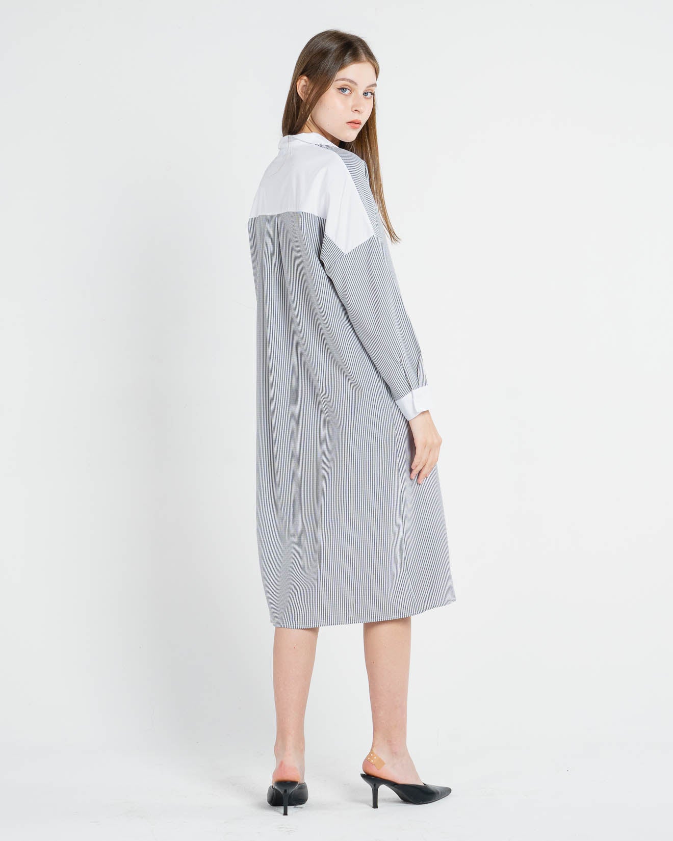 Casare Oversized Stripped Long Grey Shirt – Dress Casual Wanita - 788335