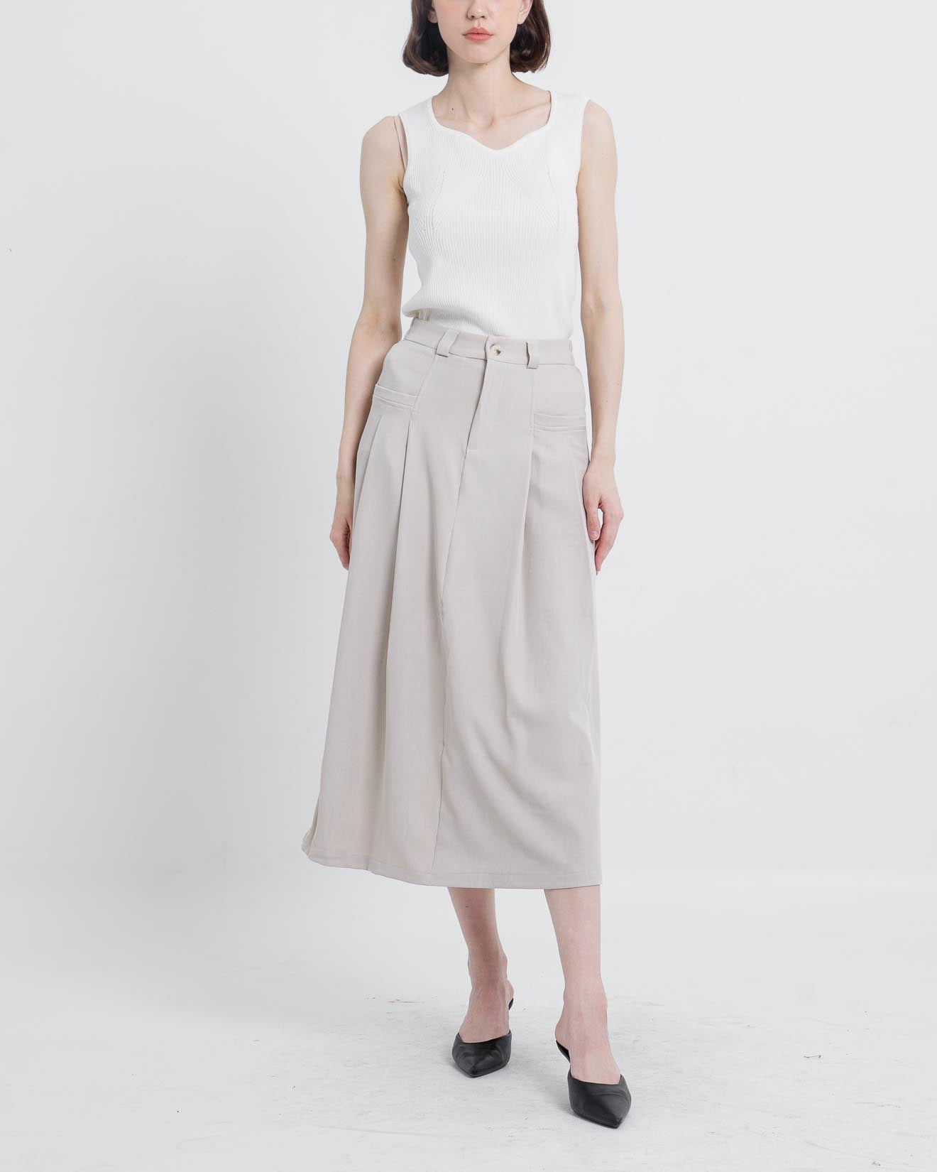 Paulete Box Pleats A Line Skirt Ivory – 288972