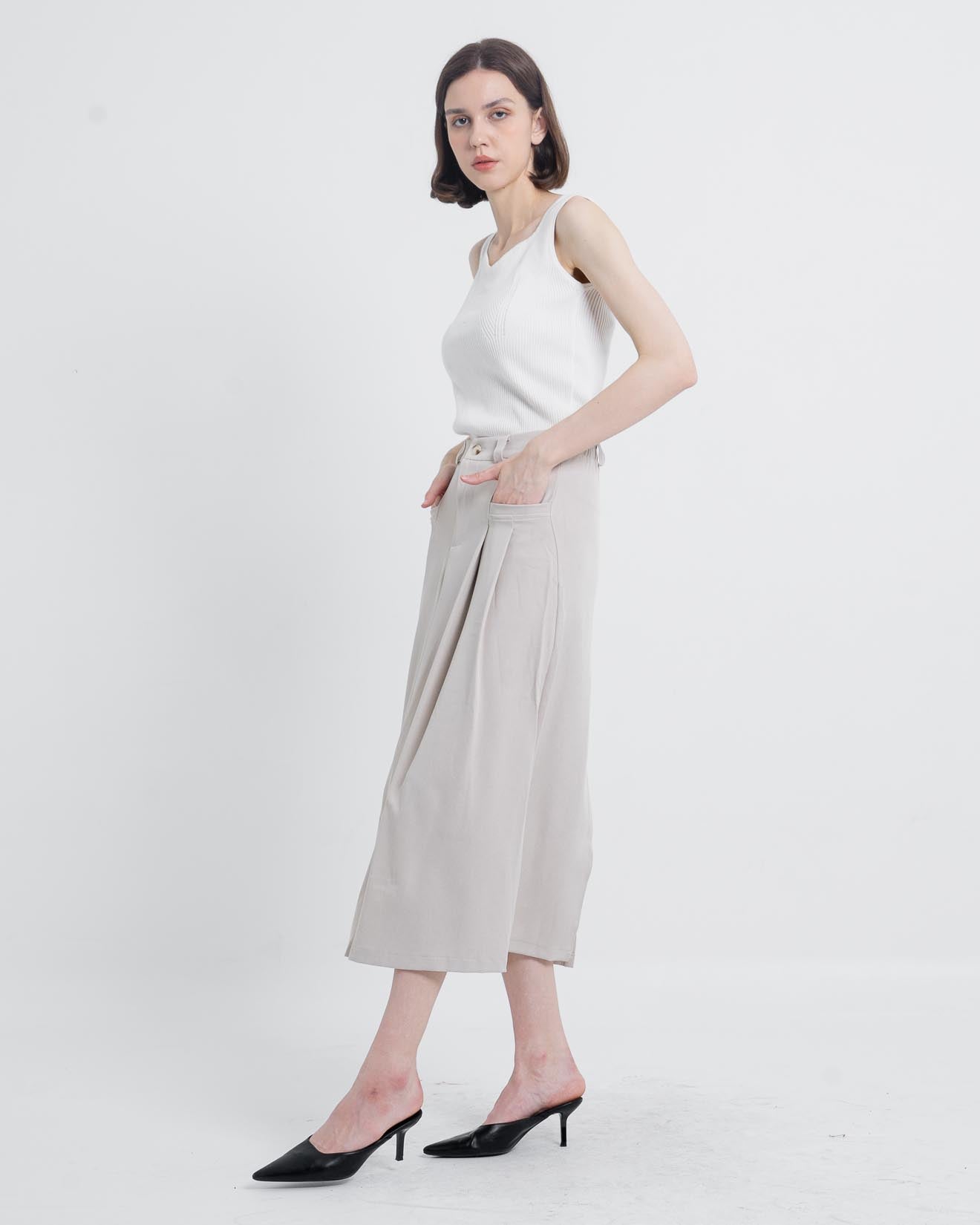 Paulete Box Pleats A Line Skirt Ivory – 288972