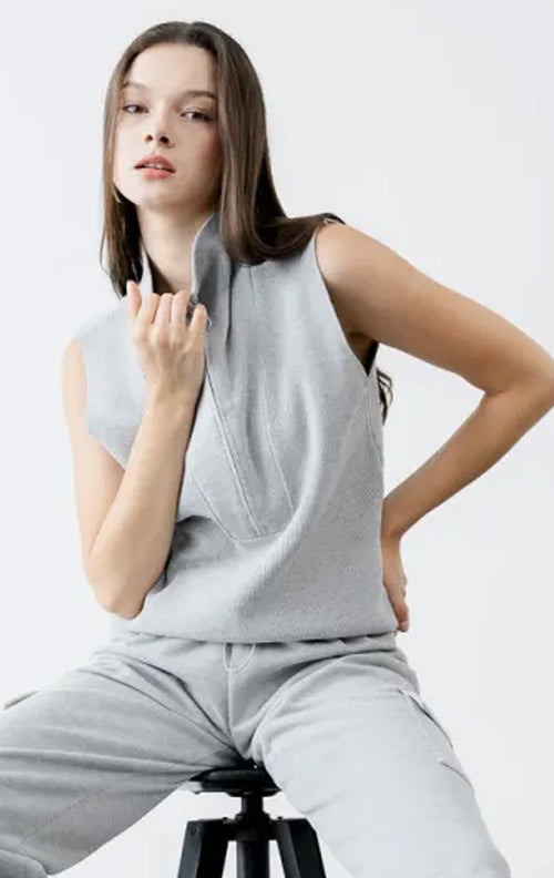 Callas Zipper Collared Grey Top - 187380