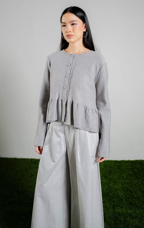 Keeley Peplum Knit Cardigan warna grey, baju kardigan rajut lengan panjang wanita model peplum warna abu-abu dari This Is April. 