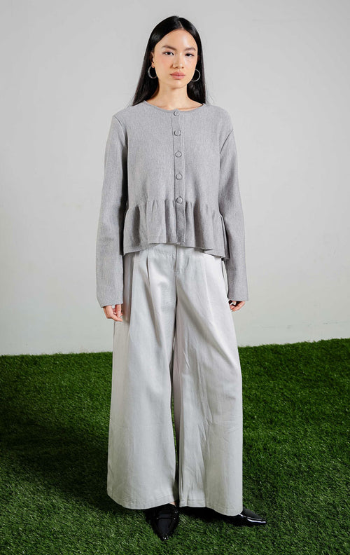 Keeley Peplum Knit Cardigan warna grey, baju kardigan rajut lengan panjang wanita model peplum warna abu-abu dari This Is April. 