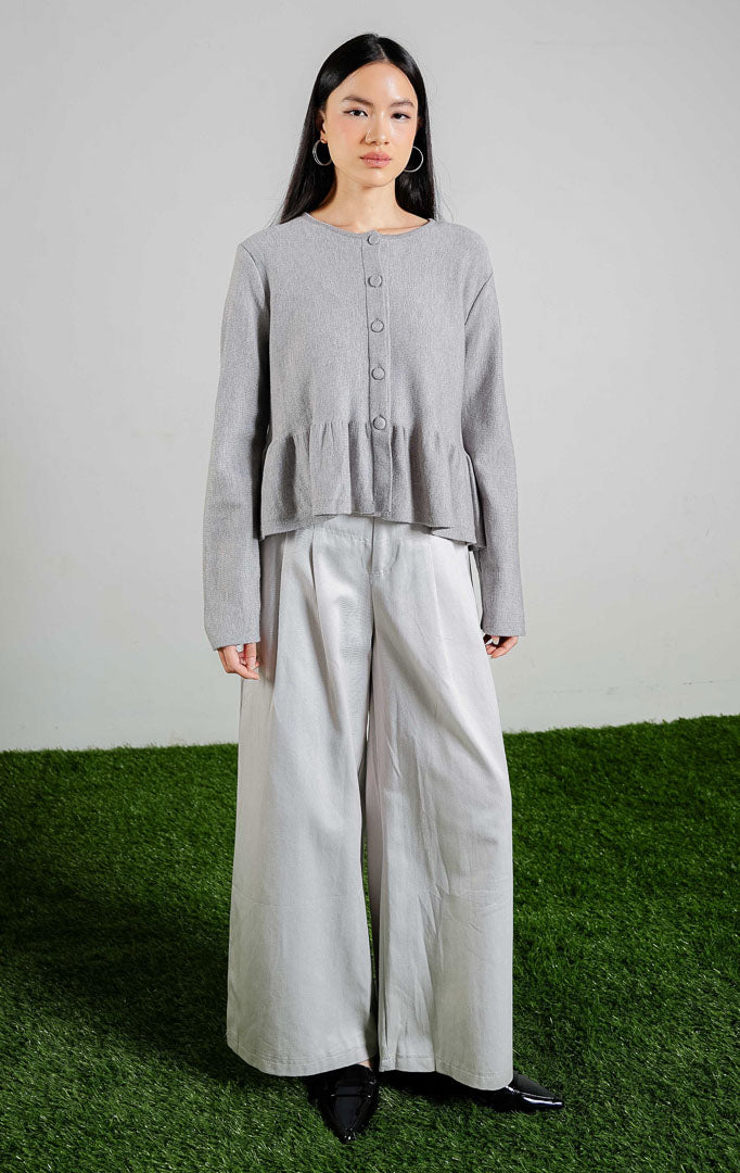 Keeley Peplum Knit Cardigan warna grey, baju kardigan rajut lengan panjang wanita model peplum warna abu-abu dari This Is April. 